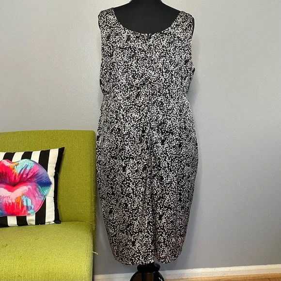 Lane Bryant Black Gray White Dot Ruffle Sheath Dress 28 - Picture 5 of 5
